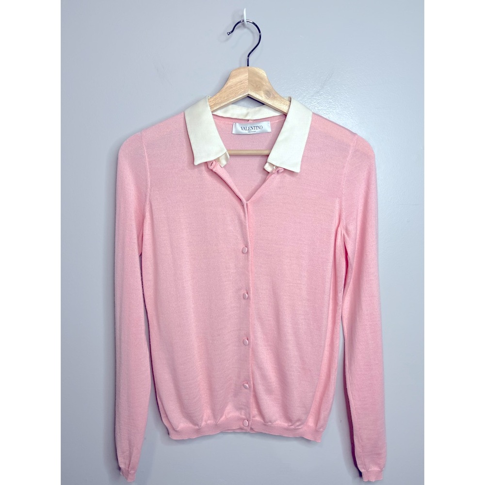 Valentino Pink Button Up Cardigan White Collar Vintage